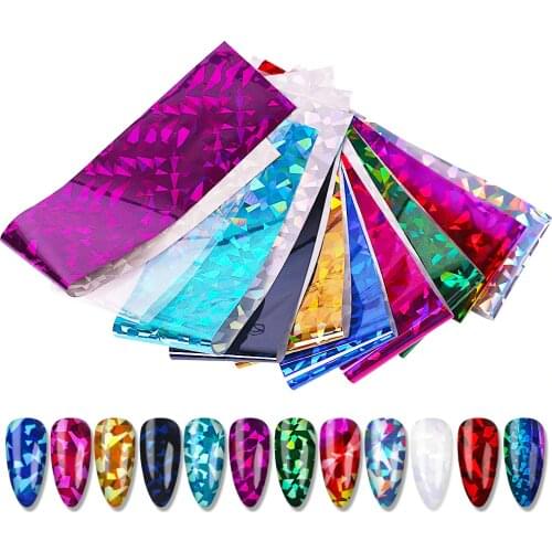 22pcs/lot Holographic Nail Stickers Laser Broken Glass Sticker For Nail Design Nail Foil Manicure Decals