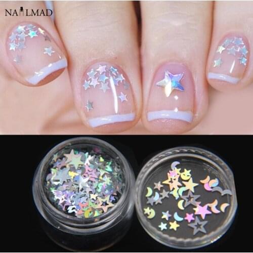 4.5g/box Nail Art Glitter Mix Star Moon Acrylic Glitter Mixes Nail Sequins Holographic Glitter Hollow Star Nail Art Decorations