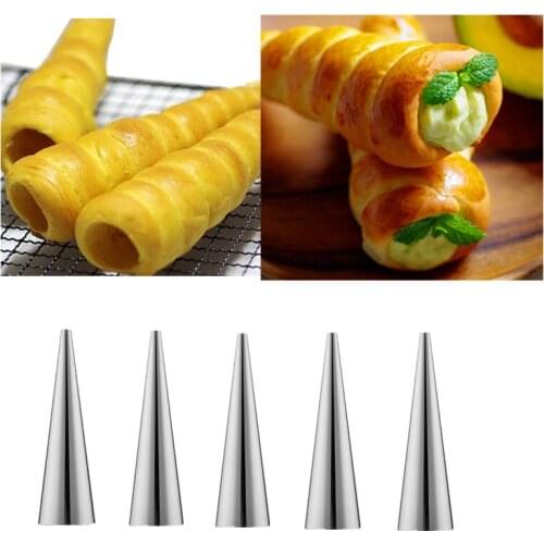 5pcs/lot DIY Baking Cones Stainless Steel Spiral Croissant Tubes Horn bread Pastry making mold tools Cake Mold baking supplies