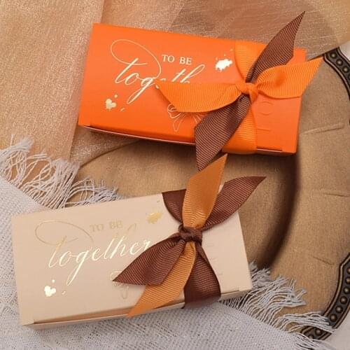 5Pcs/Lot Wedding Box With Ribbon Party Gift Boxes Foil Gold Words Events Favors Package Chocolate Candy Gifts Paper Boxes Decor