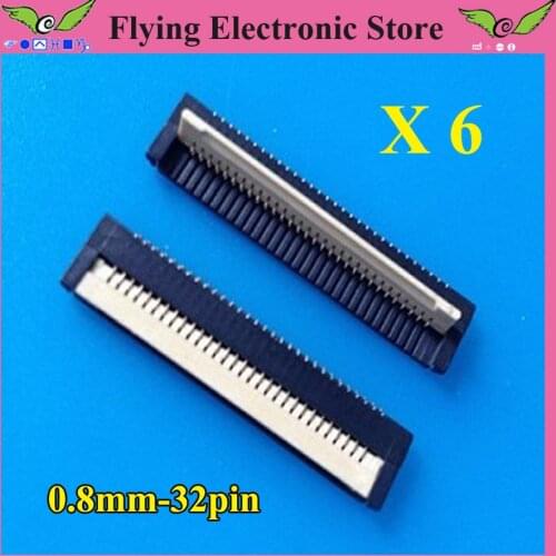 6pcs/lot FPC FFC flat cable connector socket 32pin 0.8mm Pitch for Laptop keyboard interface