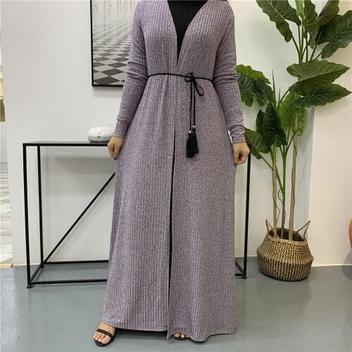 Abaya Muslim Women Cardigan Thin Outwear Knitted Sweater Long Tops Ramadan Islamic Middle East Arab Casual Spring Fall Fashion