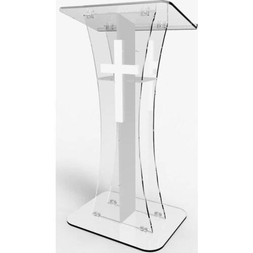 Fixture Displays Podium crystal Clear Ghost Acrylic lecrern w / white Cross With cross Easy Assembly Required CROSS