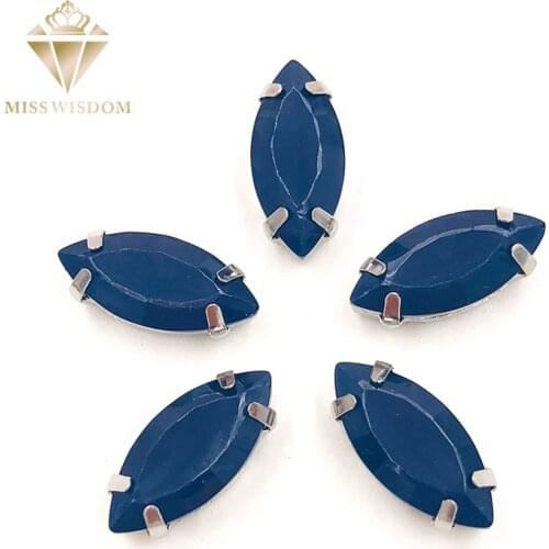 HOT SALE Matt Ink blue opal Horse eye sew on rhinestones flatback Resin Leaf shape loose rhinestones DIY garment Accessories