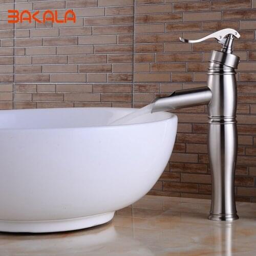 BAKALA Bathroom Waterfall Nickel Plating Single Hole Deck Mounted Mixer Taps Bathroom Hot And Cold Water Basin Faucets GZ-8012L