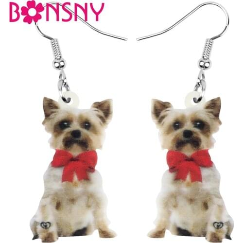 Bonsny Acrylic Lovely Yorkshire Dog Earrings Sweet Pet Animal Dangle Drop Jewelry For Women Teens Kids Novelty Gift Accessories