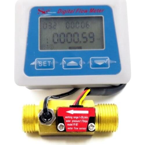Digital Water Flow Sensor Meter Tester Flowmeter Totameter Temperature Time Record With G1/2 flow sensor