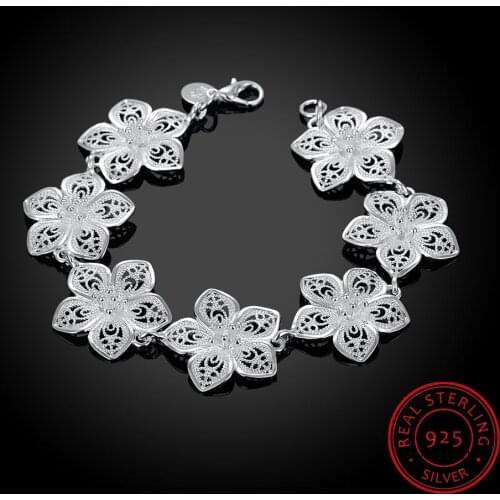 Hot Sale 925 Sterling Silver Plum Bracelet Beautiful Flowers for Women Classic High- Quality Fine Jewelry Wedding Party Jewelry