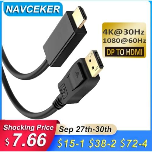 Navceker DP to HDMI Cable 4K 30Hz DP HDMI Adapter DisplayPort Display Port Male to Male Converter for MacBook Air Dell Monitor