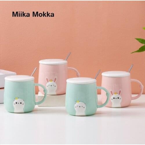 Cute Cartoon Cat Rabbit Ceramic Coffee Mug with Lid Creative Animal Pattern Mugs Drinkware Coffee Tea Cup Novelty Gifts Milk Cup