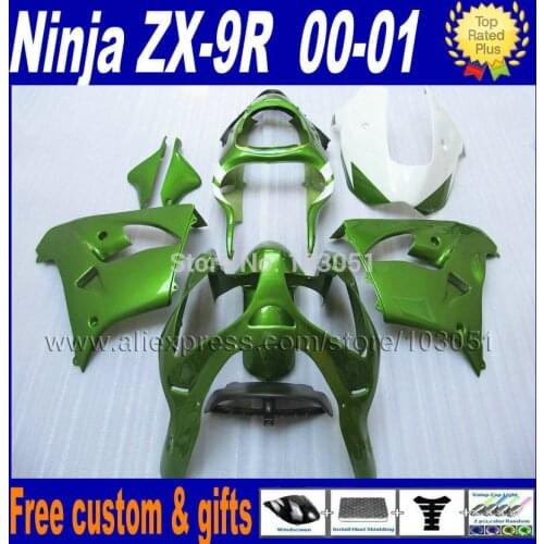 Custom free motorcycle fairing kits for kawasaki ZX 9R 2000 2001 ninja ZX9R ZX9 00 01 dark green body repair fairings parts