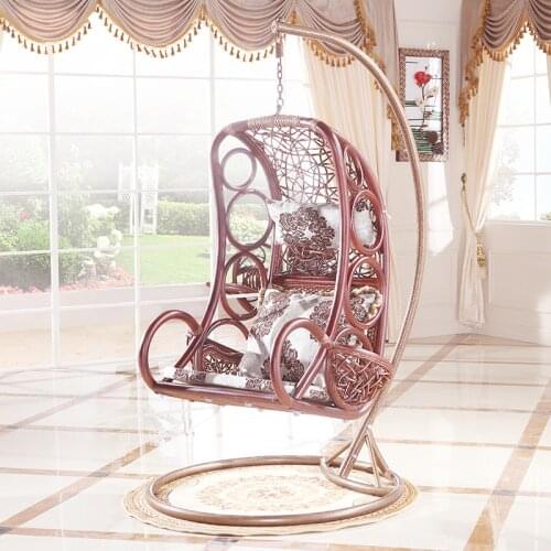 Zq Single Swing Balcony Rocking Chair Indoor Qianqiu Real Rattan Hanging Chair Hanging Basket Shake Blue European Style