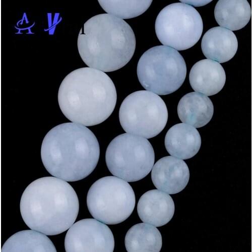 Natural Aquamarines Jades Stone Round Beads For Jewelry Making Spacer Loose Beads 6/8/10mm Diy Bracelets Necklace Jewellery 15"