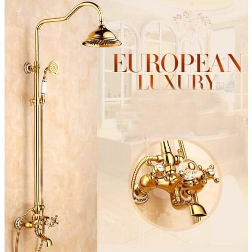 L15921 - Luxury Gold Color Brass Rainfall Shower Faucet Shower Column