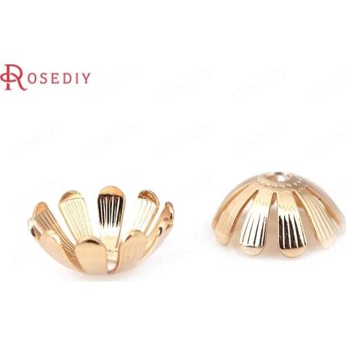 30939-G)20PCS 13MM 24K Champagne Gold Color Brass Beads Caps Jewelry Making Supplies Diy Findings Accessories