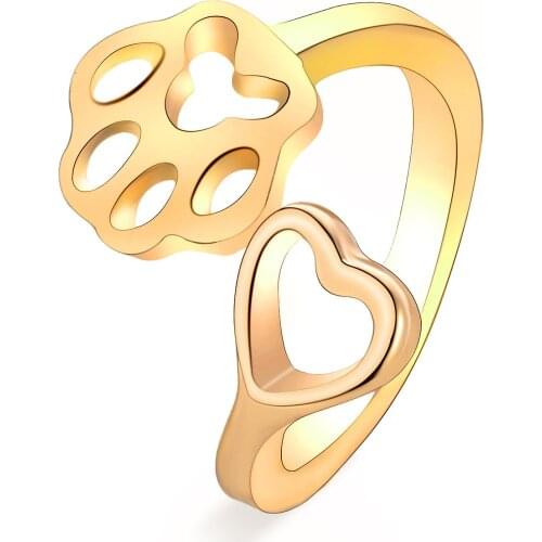Hot Selling New Simple Dog Claw Ring Creative Hollow Love Dog Claw Open Ring Tail Ring