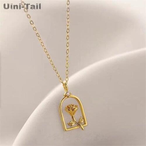 Uini-Tail hot-selling new 925 sterling silver window rose necklace fashion exquisite trendy sweet high-quality jewelry JK056