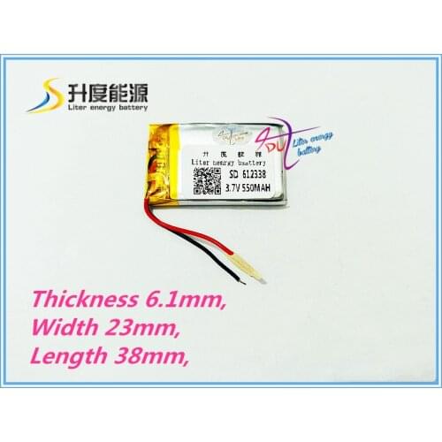 1pieces/lot) Free shipping 3.7V lithium polymer battery 612338 062238 MP3 DIY Speaker millet Bluetooth 550MAH