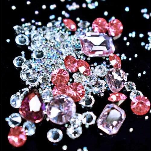 Mix Crystal AB Caviar Mini Glitter Beads Clear Pink Gem Sharp Bottom Rhinestoens 3D Nail Studs Manicures Decoration Nail Art DIY