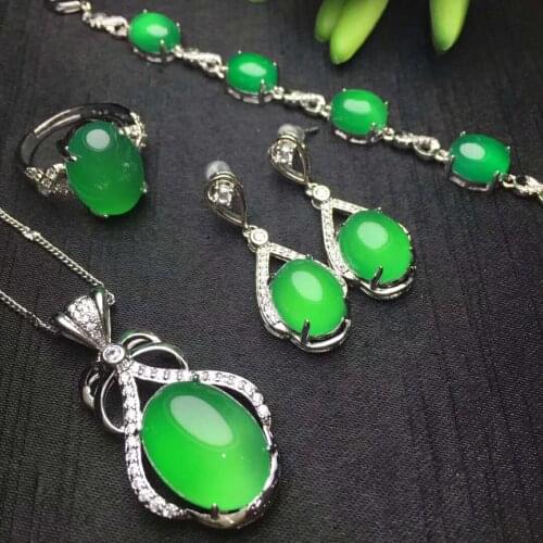 Natural yellow chalcedony pendant ring earring with 925 sterling silver green jade pendant earring sterling silver set jade set