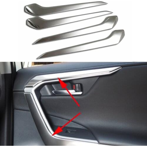 Fit For 2019 2020 Toyota RAV4 Chrome Style Inner Side Door Armrest Cover Trim Decoration Parts 4PCS