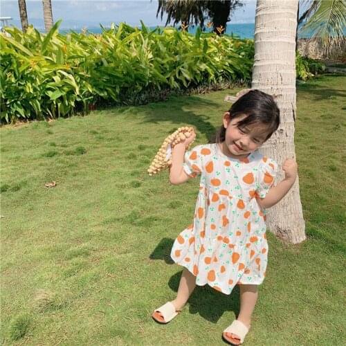 2 3 4 5 6 Years Toddler Girls Dress Fashion Fruit Print Short Sleeve Dress For Girl Kids Clothing Summer Children Dresses New