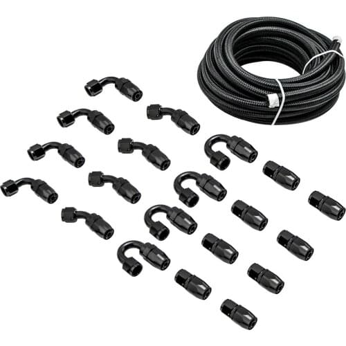 Stainless Steel Braided PTFE Brake Hose AN8 Racing Hose Fuel Oil Line Oil Cooler Hose Pipe 45 90 180 degree fitting End Adaptor