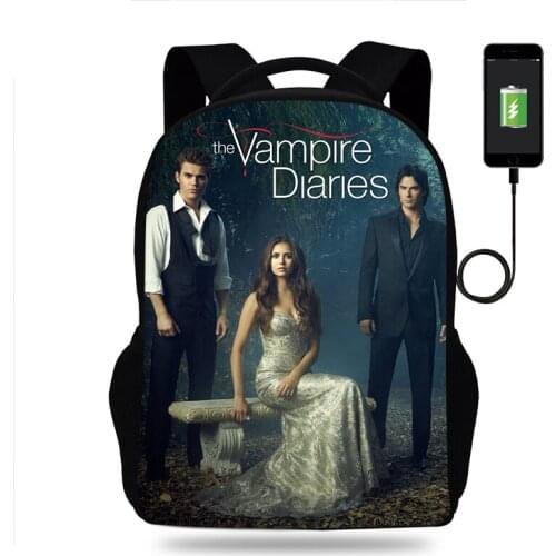 The Vampire Diaries Backpack Boy Girl School Bags Kids Teenager USB Charging Daily Travel Backpack Men Women Schoolbags Mochila