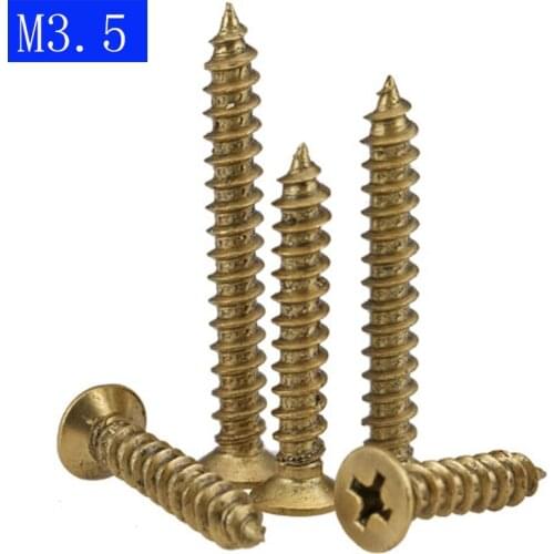 M3.5 3.5mm Flat Head Phillips Drive Self Tapping Screws Solid Brass Wood Screws bolts DIN 7982
