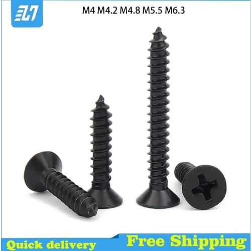 Phillips Cross Flat Head Self Tapping Screw Countersunk Wood Screw Bolt Carbon Steel Black M4 M4.2 M4.8 M5.5 M6.3