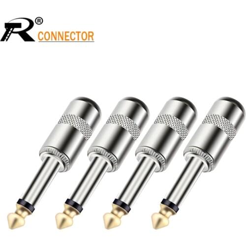 4PCS Special Zinc Alloy Case 1/4 inch Plug Jack 6.35mm Mono Male Connector Gold Plated Guitar Effects Pedal Microphone Connector