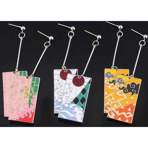 Cute Anime Earrings Demon Slayer Kimetsu No Yaiba Blade of Ghost Earrings for Women Men Cosplay Jewelry Accessories Gift New