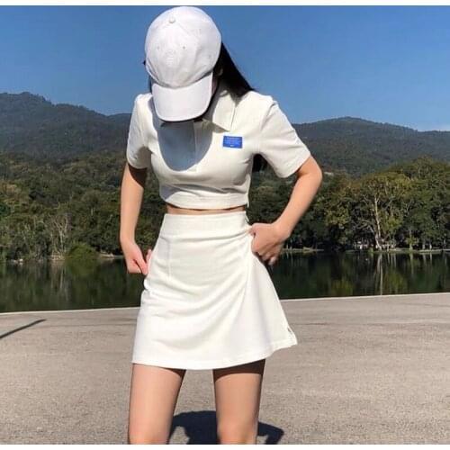 Womens Summer Clothing Outfits White Crop Top Cropped TShirt Tennis Mini Skirts Y2k 2 Piece Set Women Skirt And Top Preppy Style