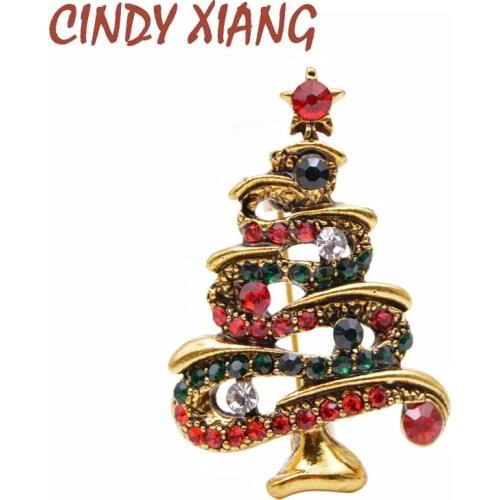 CINDY XIANG Fashion Rhinestone Christmas Tree Brooches for Women Vintage Elegant Suit Pins Coat Backpack Accessories Jewelry
