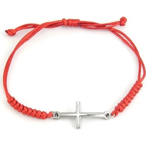 100% Stainless Steel Cross Bracelet For Women Handmade Braided Cotton Cord Bracelets Adjustable Gold Metal Cross Bracelets