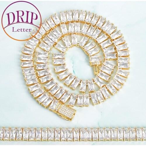 9mm Square Necklace Set For Women Gold Color Cubic Zircon Bracelet Hip Hop Fashion Rock Jewelry