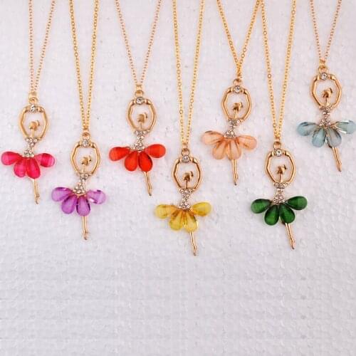 Gold silver color crystal rhinestone ballet dancer ballerina pendant necklace for women girl link chain necklace fashion jewelry
