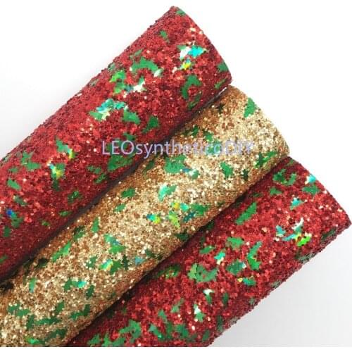 1PC 21X29CM Glitter Fabric, Chunky Glitter Leather with Christmas Tree For Making Bows LEOsyntheticoDIY 6S19A