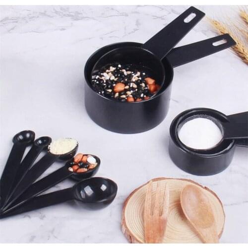 10pcs/set Eco-Friendly Plastic Black Measuring Cups And Spoons Teaspoon Coffee Sugar Scoop Kitchen Scales Baking Utensils