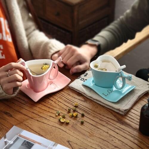 180ml Creative Love Heart Shaped Ceramic Mug With Saucer, Spoon, Afternoon Tea Cup Couple Set Birthday Wedding Gift Cup
