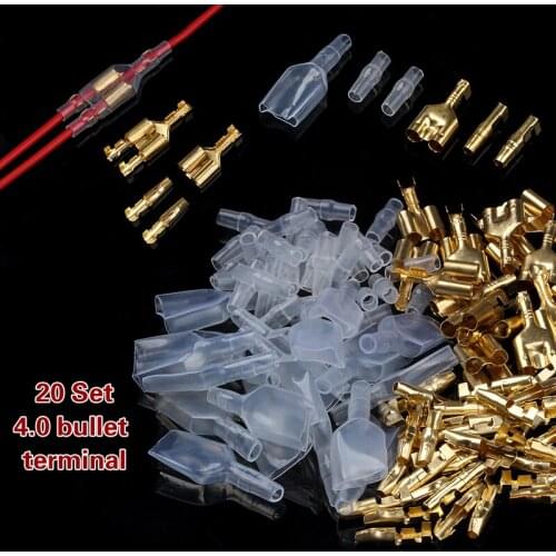 20sets Wire Connector 4.0mm Bullet Terminal Car Electrical Wire Connector Male & Female Double Bullet Terminals