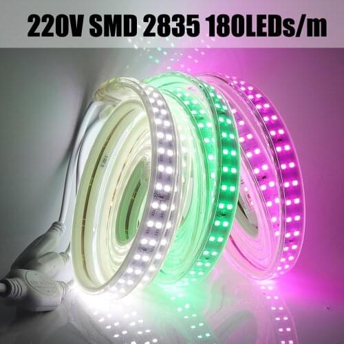 220V 2835 LED Strip Light Double Row 180Led/m Flexible LED Tape High Brightness Waterproof Ribbon Rope with EU UK Plug for Decor