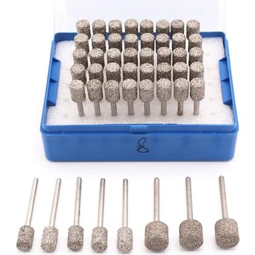 3mm Shank Brazed Diamond Grinding Head Jade Peeled Flat Cylindrical A Grinding Head Jaw Stone Engraving Grit 46