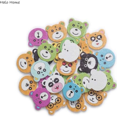 30pcs Bear Heads Wood Buttons for Sewing Scrapbooking Clothing Headwear Handmade Crafts Home Decor Accessories DIY 21x19mm