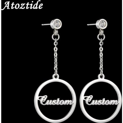 Atoztide Personalized Name Stainless Steel Letter Earrings For Women Fashion Custom Cristal Earrings Weddings Party Jewelr