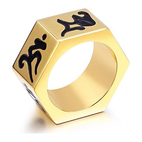 Church Jewelry Mens Buddhism Six-Word Mantra Mantra Sanskrit Religious Bodyguard Titanium Steel Ring