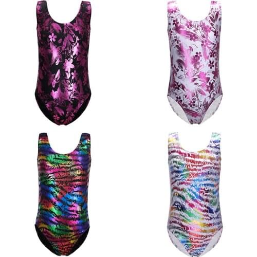 Girls Kids Gymnastics Leotards Sleeveless Ballet Tutu Dancewear Playwear Customes Flowers Letters Tip Pattern for 1-10Y Children