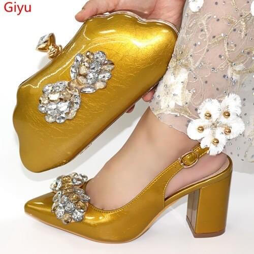 Doershow hot selling Matching Women Shoe and Bag Set Decorated gold Nigerian Shoes and Bag Set Italy Shoes and Bag set!SLO1-63
