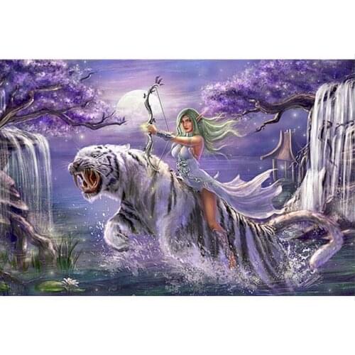Fantasy Tree Full Square Diamond Painting KitsTiger Girl Mosaic Embroidery Picture Crystal Rhinestones Stickers Decal Wall Art