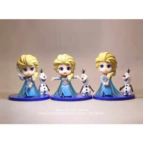 Disney Frozen Princess Elsa 8cm 3pcs/set Action Q version Figure Model Anime Mini Decoration PVC Collection Figurine Toys model
